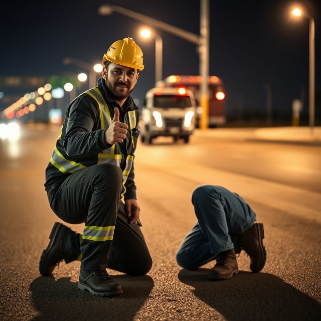 A professional tow truck operator checking the securement straps on a vehicle loaded onto a flatbed truck in DeSoto.